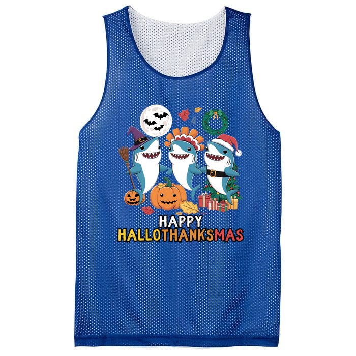 Happy Hallothanksmas Christmas Halloween Shark Thanksgiving Great Gift Mesh Reversible Basketball Jersey Tank