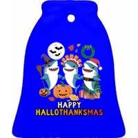 Happy Hallothanksmas Christmas Halloween Shark Thanksgiving Great Gift Ceramic Bell Ornament