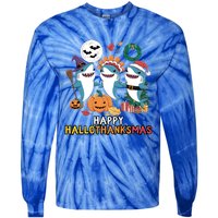 Happy Hallothanksmas Christmas Halloween Shark Thanksgiving Great Gift Tie-Dye Long Sleeve Shirt