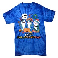 Happy Hallothanksmas Christmas Halloween Shark Thanksgiving Great Gift Tie-Dye T-Shirt