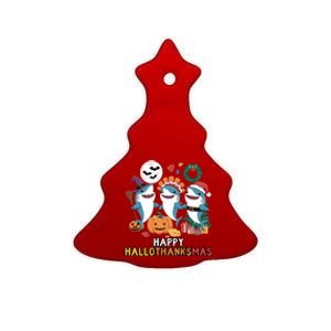 Happy Hallothanksmas Christmas Halloween Shark Thanksgiving Great Gift Ceramic Tree Ornament