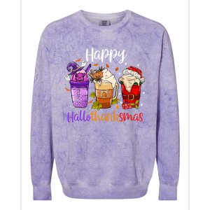 Happy Hallothanksmas Coffee Latte Halloween Thanksgiving Great Gift Colorblast Crewneck Sweatshirt