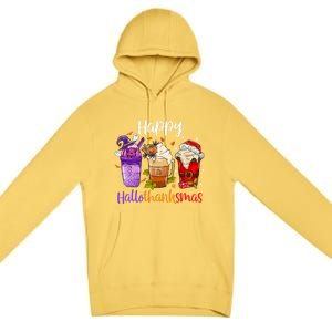 Happy Hallothanksmas Coffee Latte Halloween Thanksgiving Great Gift Premium Pullover Hoodie