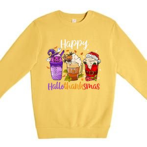 Happy Hallothanksmas Coffee Latte Halloween Thanksgiving Great Gift Premium Crewneck Sweatshirt