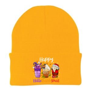 Happy Hallothanksmas Coffee Latte Halloween Thanksgiving Great Gift Knit Cap Winter Beanie