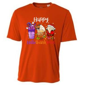 Happy Hallothanksmas Coffee Latte Halloween Thanksgiving Great Gift Cooling Performance Crew T-Shirt