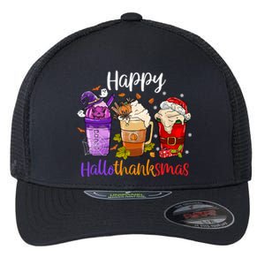 Happy Hallothanksmas Coffee Latte Halloween Thanksgiving Great Gift Flexfit Unipanel Trucker Cap