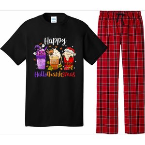 Happy Hallothanksmas Coffee Latte Halloween Thanksgiving Great Gift Pajama Set