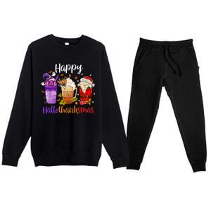 Happy Hallothanksmas Coffee Latte Halloween Thanksgiving Great Gift Premium Crewneck Sweatsuit Set