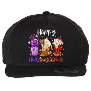 Happy Hallothanksmas Coffee Latte Halloween Thanksgiving Great Gift Wool Snapback Cap