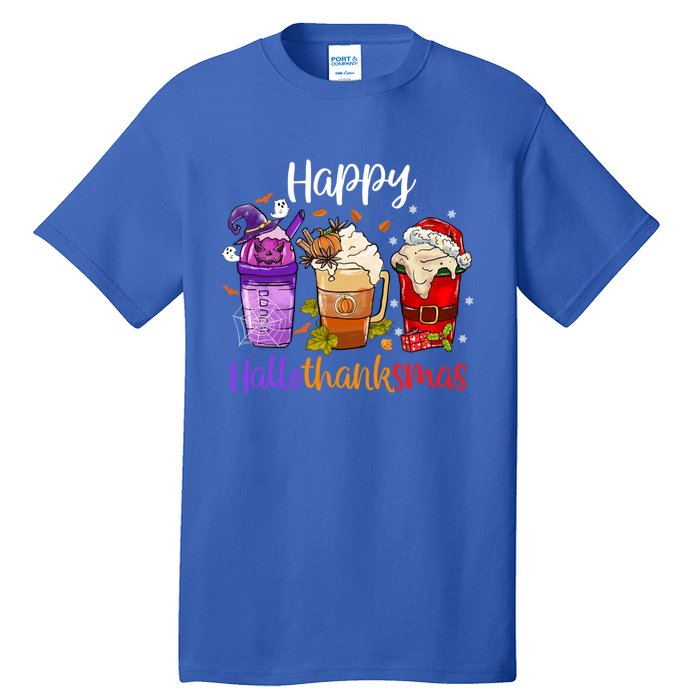 Happy Hallothanksmas Coffee Latte Halloween Thanksgiving Great Gift Tall T-Shirt