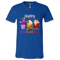 Happy Hallothanksmas Coffee Latte Halloween Thanksgiving Great Gift V-Neck T-Shirt