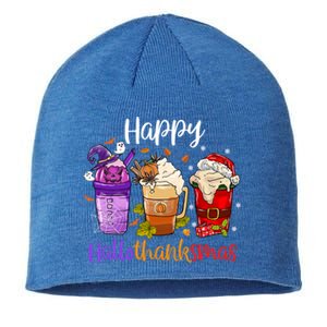 Happy Hallothanksmas Coffee Latte Halloween Thanksgiving Great Gift Sustainable Beanie