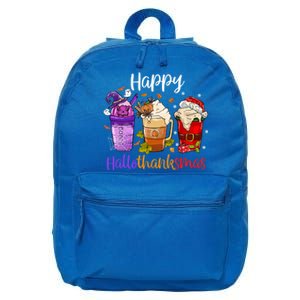 Happy Hallothanksmas Coffee Latte Halloween Thanksgiving Great Gift 16 in Basic Backpack