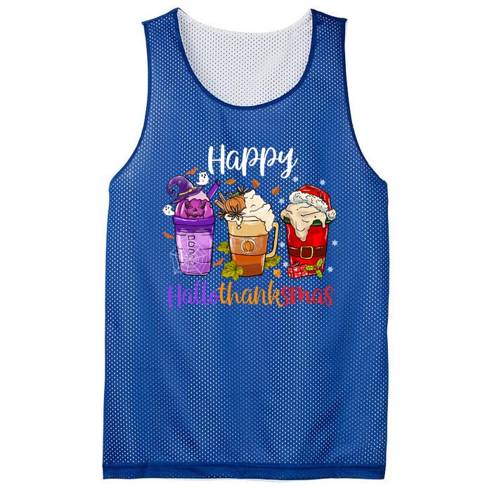 Happy Hallothanksmas Coffee Latte Halloween Thanksgiving Great Gift Mesh Reversible Basketball Jersey Tank