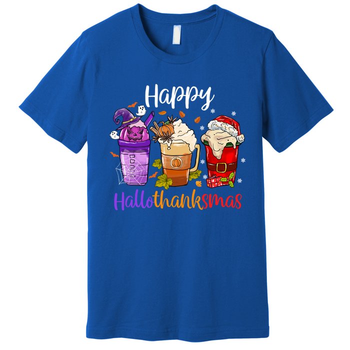 Happy Hallothanksmas Coffee Latte Halloween Thanksgiving Great Gift Premium T-Shirt