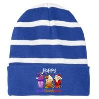 Happy Hallothanksmas Coffee Latte Halloween Thanksgiving Great Gift Striped Beanie with Solid Band