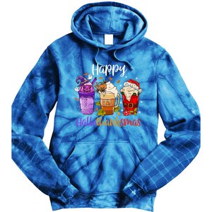 Happy Hallothanksmas Coffee Latte Halloween Thanksgiving Great Gift Tie Dye Hoodie