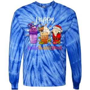 Happy Hallothanksmas Coffee Latte Halloween Thanksgiving Great Gift Tie-Dye Long Sleeve Shirt