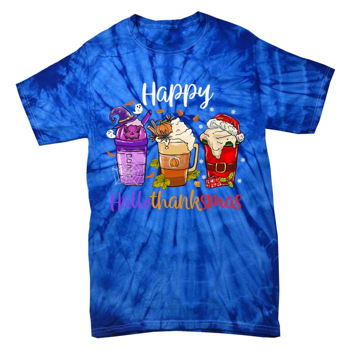 Happy Hallothanksmas Coffee Latte Halloween Thanksgiving Great Gift Tie-Dye T-Shirt