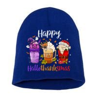 Happy Hallothanksmas Coffee Latte Halloween Thanksgiving Great Gift Short Acrylic Beanie