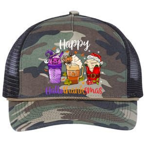 Happy Hallothanksmas Coffee Latte Halloween Thanksgiving Great Gift Retro Rope Trucker Hat Cap