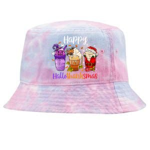 Happy Hallothanksmas Coffee Latte Halloween Thanksgiving Great Gift Tie-Dyed Bucket Hat