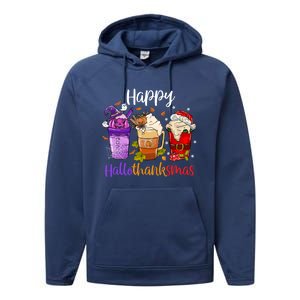 Happy Hallothanksmas Coffee Latte Halloween Thanksgiving Great Gift Performance Fleece Hoodie