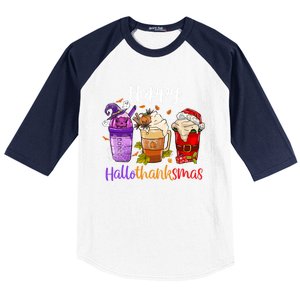 Happy Hallothanksmas Coffee Latte Halloween Thanksgiving Great Gift Baseball Sleeve Shirt