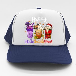 Happy Hallothanksmas Coffee Latte Halloween Thanksgiving Great Gift Trucker Hat