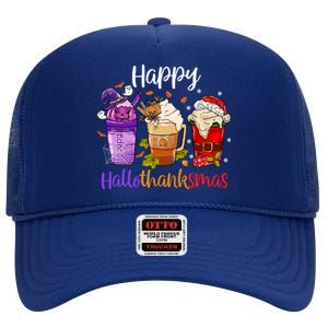 Happy Hallothanksmas Coffee Latte Halloween Thanksgiving Great Gift High Crown Mesh Back Trucker Hat