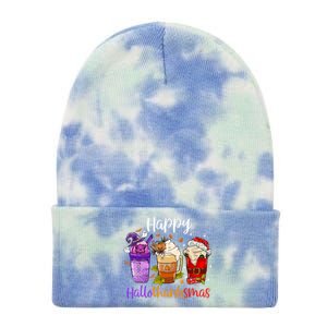 Happy Hallothanksmas Coffee Latte Halloween Thanksgiving Great Gift Tie Dye 12in Knit Beanie