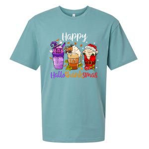 Happy Hallothanksmas Coffee Latte Halloween Thanksgiving Great Gift Sueded Cloud Jersey T-Shirt