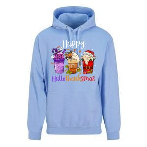 Happy Hallothanksmas Coffee Latte Halloween Thanksgiving Great Gift Unisex Surf Hoodie