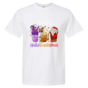 Happy Hallothanksmas Coffee Latte Halloween Thanksgiving Great Gift Garment-Dyed Heavyweight T-Shirt