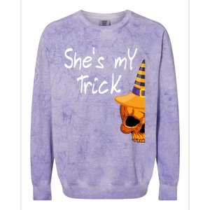 His Her Couples Halloween Hes My Treat Shes My Trick Gift Colorblast Crewneck Sweatshirt