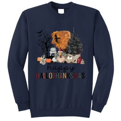 Happy Hallothanksmas Coffee Halloween Thanksgiving Christmas Tall Sweatshirt