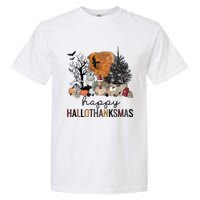 Happy Hallothanksmas Coffee Halloween Thanksgiving Christmas Garment-Dyed Heavyweight T-Shirt