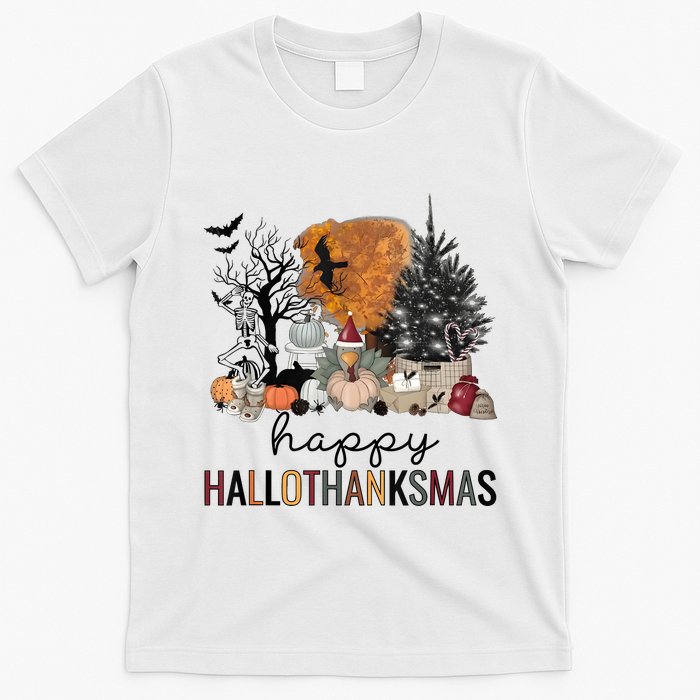 Happy Hallothanksmas Coffee Halloween Thanksgiving Christmas T-Shirt