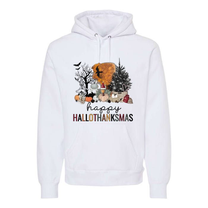 Happy Hallothanksmas Coffee Halloween Thanksgiving Christmas Premium Hoodie