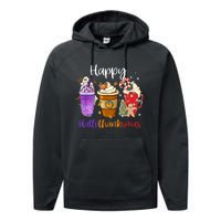 Happy Hallothanksmas Coffee Latte Halloween Thanksgiving Performance Fleece Hoodie