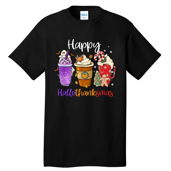 Happy Hallothanksmas Coffee Latte Halloween Thanksgiving Tall T-Shirt