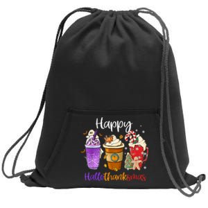 Happy Hallothanksmas Coffee Latte Halloween Thanksgiving Sweatshirt Cinch Pack Bag