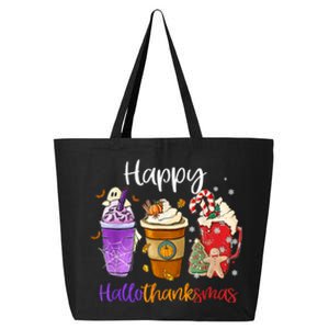 Happy Hallothanksmas Coffee Latte Halloween Thanksgiving 25L Jumbo Tote