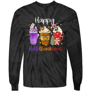 Happy Hallothanksmas Coffee Latte Halloween Thanksgiving Tie-Dye Long Sleeve Shirt