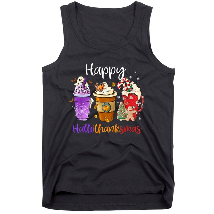 Happy Hallothanksmas Coffee Latte Halloween Thanksgiving Tank Top