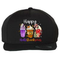 Happy Hallothanksmas Coffee Latte Halloween Thanksgiving Wool Snapback Cap