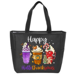 Happy Hallothanksmas Coffee Latte Halloween Thanksgiving Zip Tote Bag