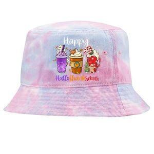 Happy Hallothanksmas Coffee Latte Halloween Thanksgiving Tie-Dyed Bucket Hat