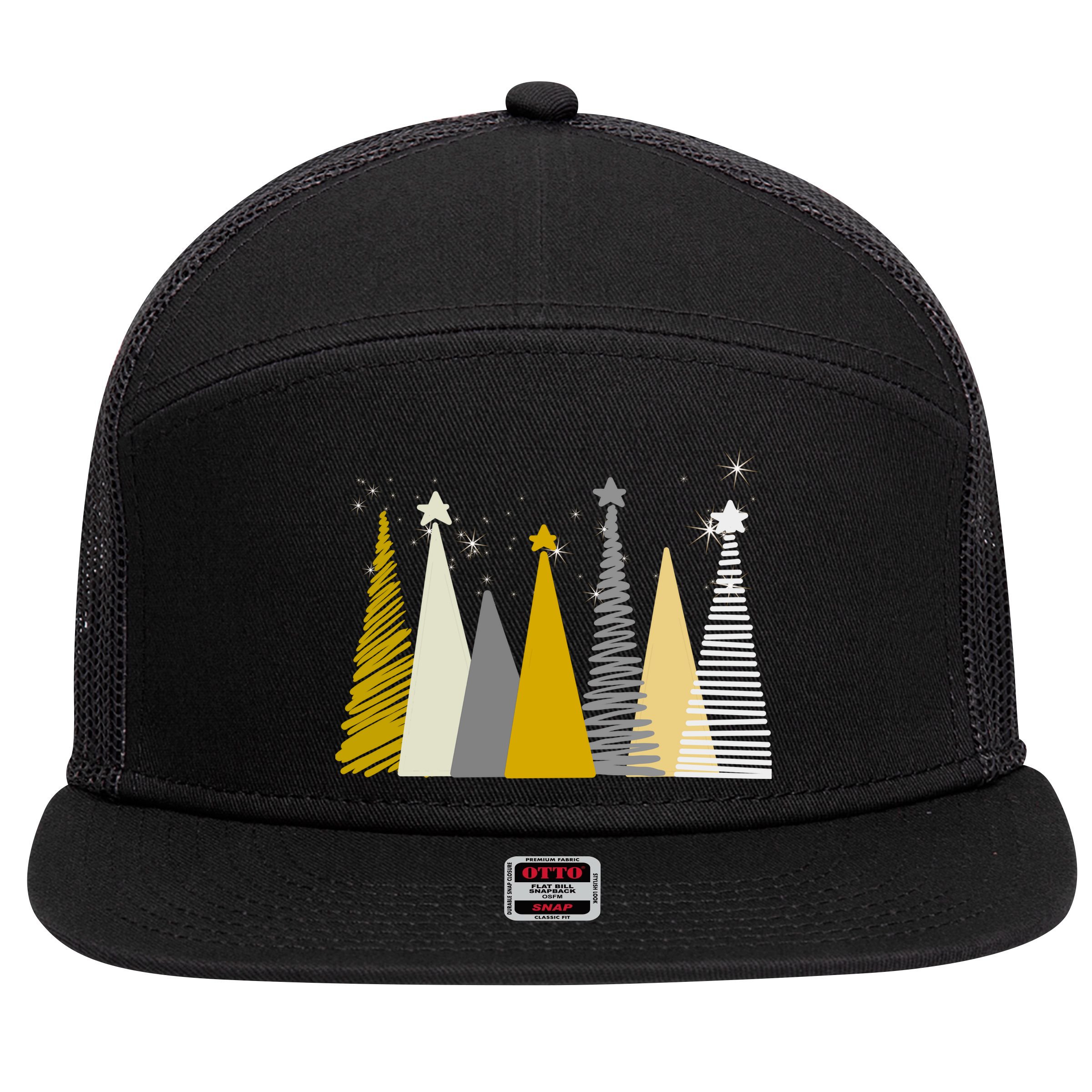 Happy Holidays Christmas Tree Festive 7 Panel Mesh Trucker Snapback Hat